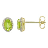 9ct Yellow Gold Peridot Diamond Oval Halo Stud Earrings