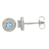9ct White Gold Aquamarine Diamond Round Halo Stud Earrings