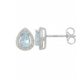 9ct White Gold Aquamarine Diamond Pear Shape Halo Stud Earrings