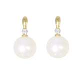 9ct Yellow Gold Pearl Diamond Stud Earrings 6-6.5mm