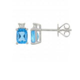 9ct White Gold Blue Topaz Diamond Cushion Stud Earrings
