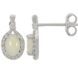 9ct White Gold Opal Diamond Gathered Halo Stud Earrings