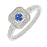 Vintage Design 9ct White Gold Ceylon Sapphire Diamond Deco Cluster Ring