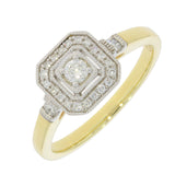 Vintage Design 9ct Yellow Gold Diamond Deco Halo Ring 0.25ct