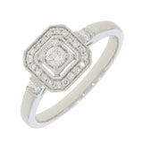 Vintage Design 9ct White Gold Diamond Deco Halo Ring 0.25ct