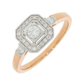 Vintage Design 9ct Rose Gold Diamond Deco Halo Ring 0.25ct