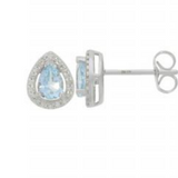 9ct White Gold Aquamarine Diamond Pear Shape Halo Stud Earrings