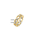 Ti Sento Luxe Angled Chain Link Gold Plated CZ Ring