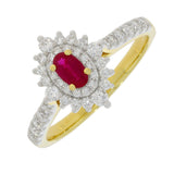 18ct Yellow Gold Ruby Diamond Spiked Halo Ring