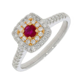 18ct White Gold Ruby Diamond Double Square Halo Cluster Ring