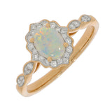 Vintage Design 18ct Rose Gold Opal Diamond Halo Cluster Ring