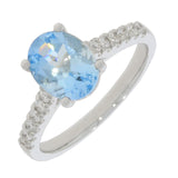 18ct White Gold Aquamarine Diamond Oval Solitaire Ring