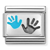 Nomination Classic Silver Enamel Blue Hand Prints Charm