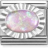 Nomination Classic Silver Oval Diamond Cut Pink Opal Charm