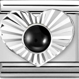 Nomination Classic Silver Diamond Cut Heart Black Agate Charm
