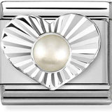 Nomination Classic Silver Diamond Cut Heart White Pearl Charm