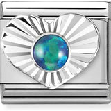 Nomination Classic Silver Diamond Cut Heart Green Opal Charm