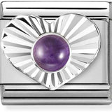 Nomination Classic Silver Diamond Cut Heart Amethyst Charm