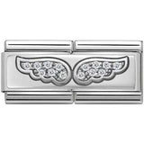 Nomination Classic Silver CZ Angel Wings Double Charm