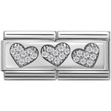Nomination Classic Silver CZ Trio of Hearts Double Charm