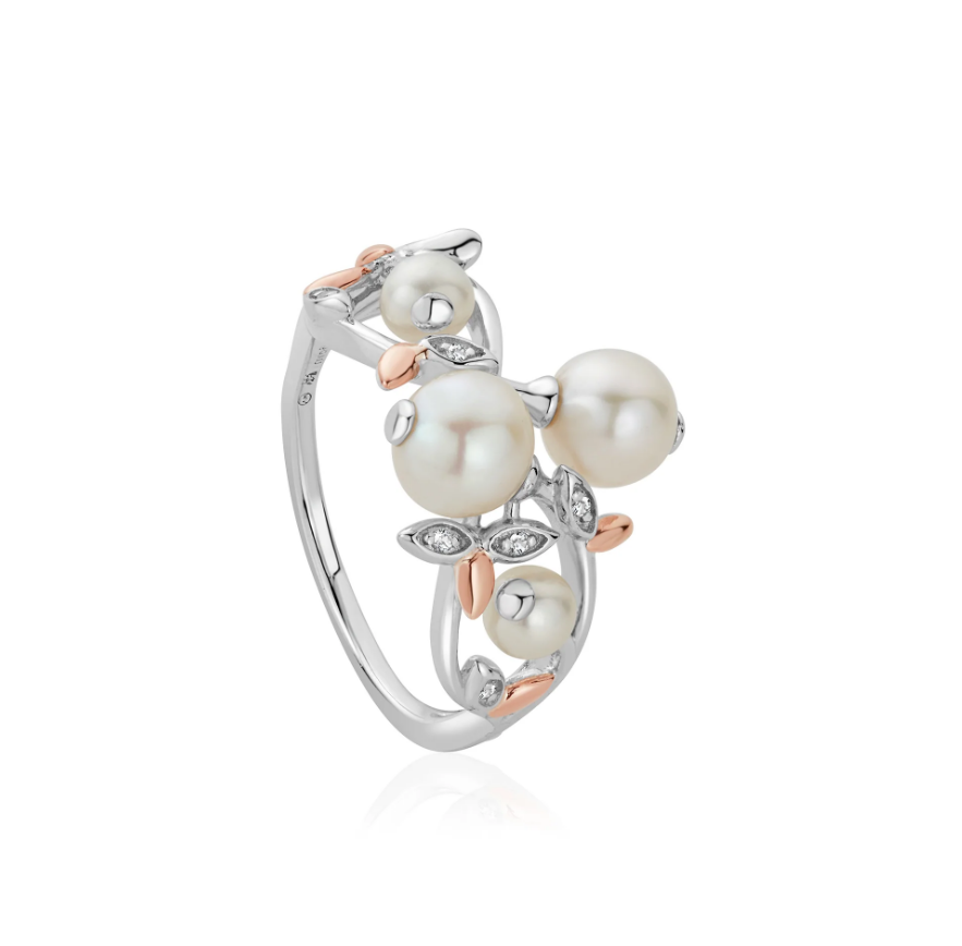Clogau Lily of the Valley Silver Pearl Ring SALE