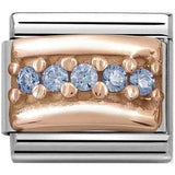Nomination Classic 9ct Rose Gold CZ Baby Blue Sparkle Line Charm SALE