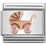 Nomination Classic Rose Gold CZ Baby Pink Pram Charm
