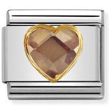 Nomination Classic Gold Heart Shape Champagne CZ Charm