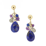 9ct Yellow Gold Lapis Lazuli Cluster Stone Drop Earrings