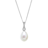 Vintage Design 18ct White Gold River Pearl Diamond Pendant 9-10mm