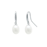 9ct White Gold River Pearl Hook Drop Earrings 7.5-8mm
