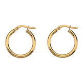 9ct Yellow Gold Round Profile Hoop Earrings 15mm