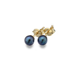 9ct Yellow Gold Black Pearl Stud Earrings 4mm