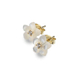 9ct Yellow Gold Carved Mother of Pearl Flower Stud Earrings