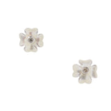 9ct White Gold Carved Mother Of Pearl Clover Diamond Stud Earrings