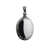 Memorial Locket, Scroll Edge Engraved Oval Sterling Silver