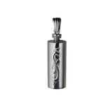 Memorial Locket, Scroll Engraved Cylinder Sterling Silver 33x13mm