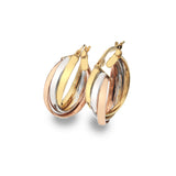 9ct Multi Gold Crossover Hoop Earrings 15mm