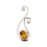 9ct White Gold Citrine Diamond Swirl Pendant