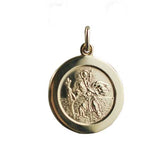 St Christopher 9ct Yellow Gold Wide Border Round Pendant