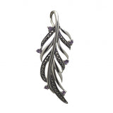 Vintage Design Sterling Silver Marcasite Amethyst Leaf Pendant