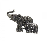 Vintage Design Sterling Silver Marcasite Mother and Baby Elephant Brooch