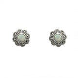 Vintage Design Sterling Silver Created Opal Marcasite Stud Earrings