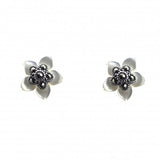 Vintage Design Sterling Silver Mother of Pearl Carved Flower Stud Earrings