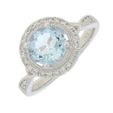 Platinum Aquamarine Diamond Twist Shoulder Halo Cluster Ring
