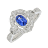 Vintage Design Platinum Ceylon Sapphire Diamond Oval Cluster Ring