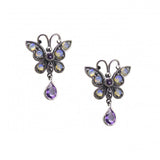Vintage Design Sterling Silver Amethyst Opal Butterfly Drop Earrings