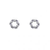 Vintage Design Sterling Silver Seed Pearl Circle Stud Earrings