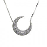 Vintage Design Sterling Silver Crescent Moon CZ Necklace