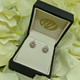 18ct Rose Gold Morganite Diamond Scalloped Edge Halo Cluster Earrings